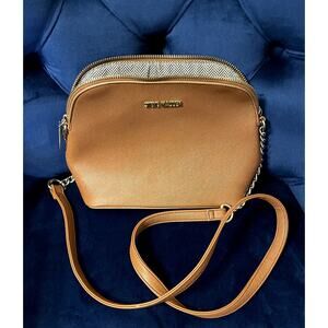 NEW Steve Maddin Crossbody Purse Brown Handbag Gold Chain Trim Strap